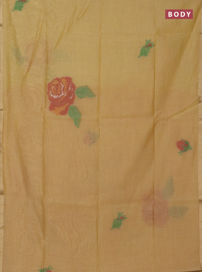 Jamdhani cotton saree yellow and maroon with thread woven buttas and jamdhani pallu