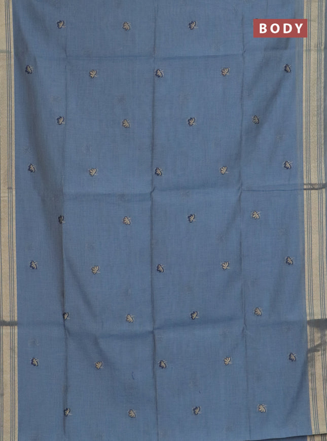Jamdhani cotton saree blue shade with thread & zari woven buttas and jamdhani pallu