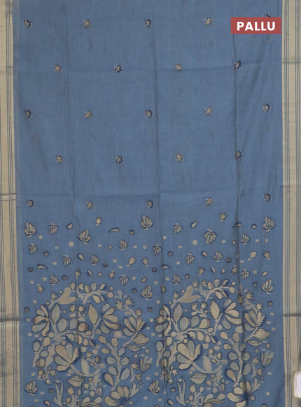Jamdhani cotton saree blue shade with thread & zari woven buttas and jamdhani pallu