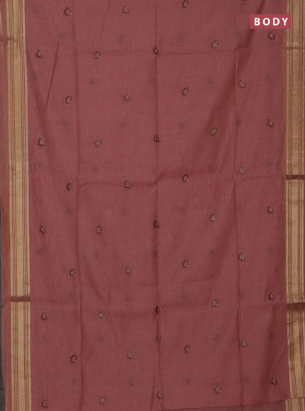 Jamdhani cotton saree dark peach shade with thread & zari woven buttas and jamdhani pallu