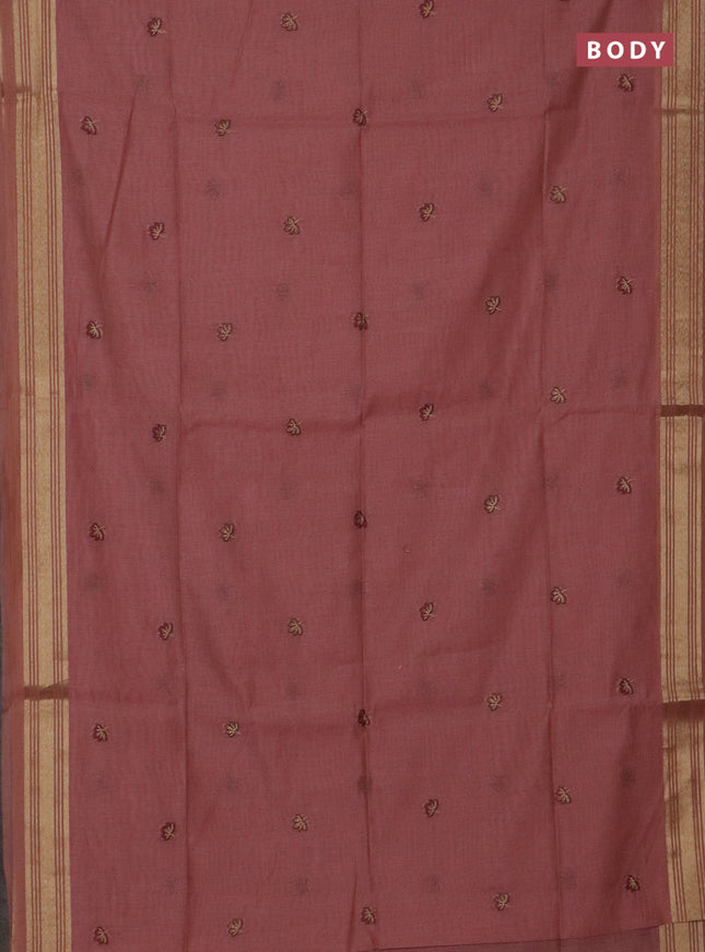 Jamdhani cotton saree dark peach shade with thread & zari woven buttas and jamdhani pallu