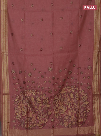Jamdhani cotton saree dark peach shade with thread & zari woven buttas and jamdhani pallu