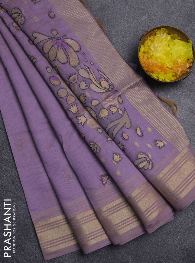 Jamdhani cotton saree pastel purple with thread & zari woven buttas and jamdhani pallu