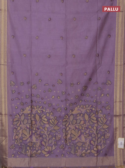 Jamdhani cotton saree pastel purple with thread & zari woven buttas and jamdhani pallu