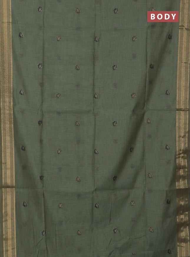 Jamdhani cotton saree pastel green with thread & zari woven buttas and jamdhani pallu