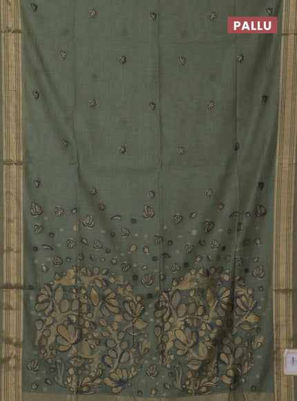 Jamdhani cotton saree pastel green with thread & zari woven buttas and jamdhani pallu