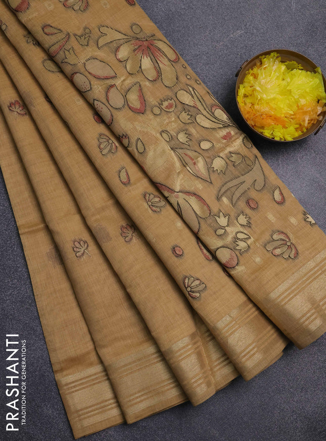 Jamdhani cotton saree sandal with thread & zari woven buttas and jamdhani pallu