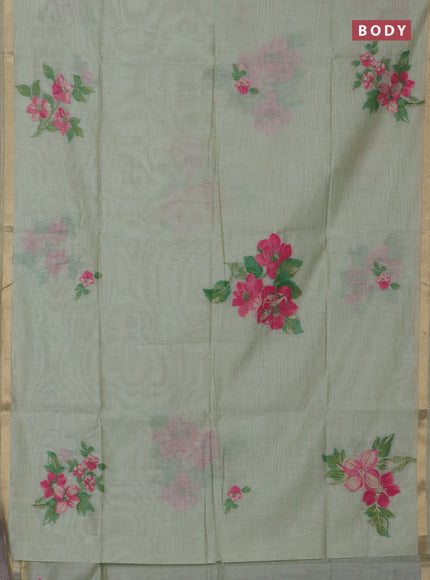 Jamdhani cotton saree pastel green with thread & zari woven buttas and jamdhani pallu