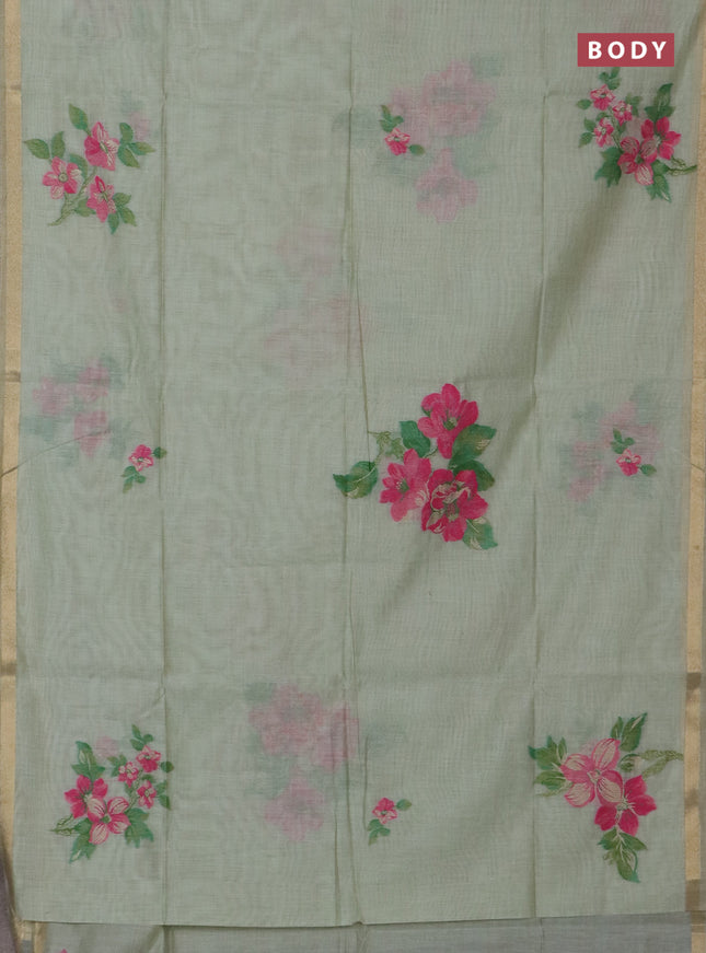 Jamdhani cotton saree pastel green with thread & zari woven buttas and jamdhani pallu