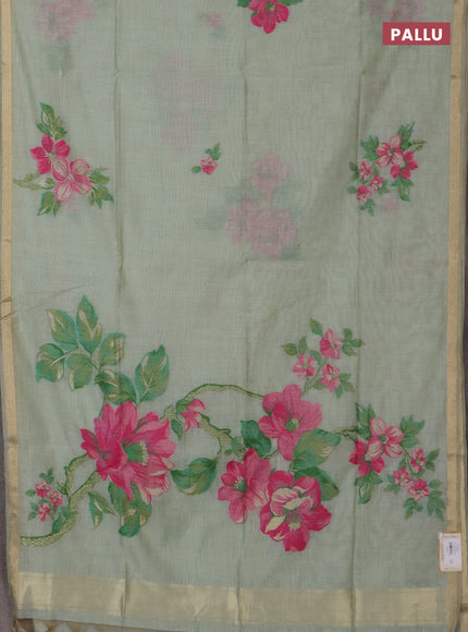 Jamdhani cotton saree pastel green with thread & zari woven buttas and jamdhani pallu