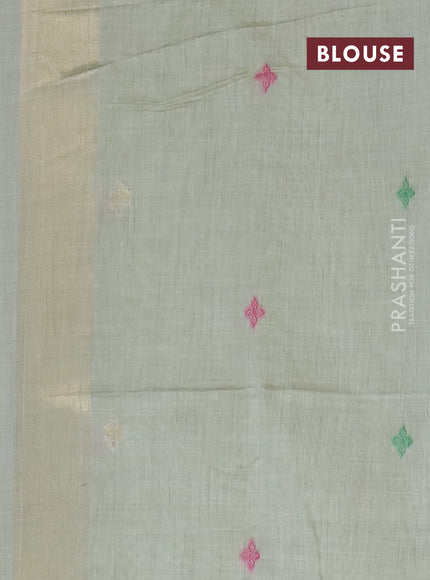 Jamdhani cotton saree pastel green with thread & zari woven buttas and jamdhani pallu