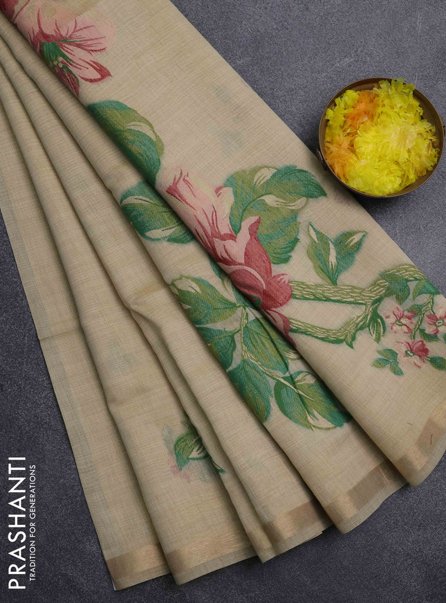 Jamdhani cotton saree sandal with thread & zari woven buttas and jamdhani pallu