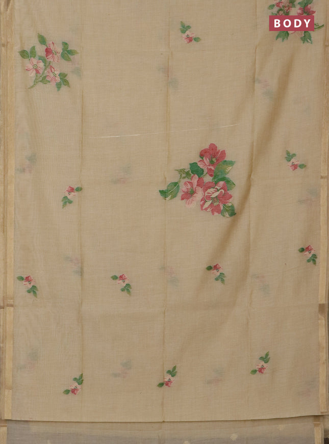 Jamdhani cotton saree sandal with thread & zari woven buttas and jamdhani pallu