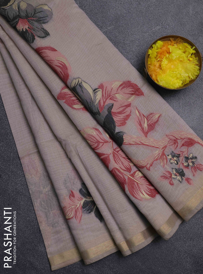 Jamdhani cotton saree beige with thread & zari woven buttas and jamdhani pallu