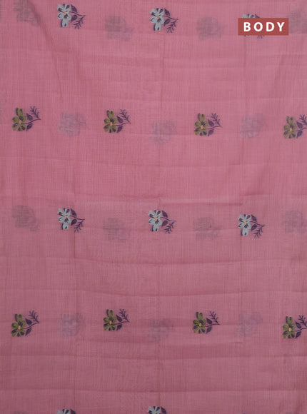 Jamdhani cotton saree light pink and teal green with thread woven buttas and jamdhani pallu