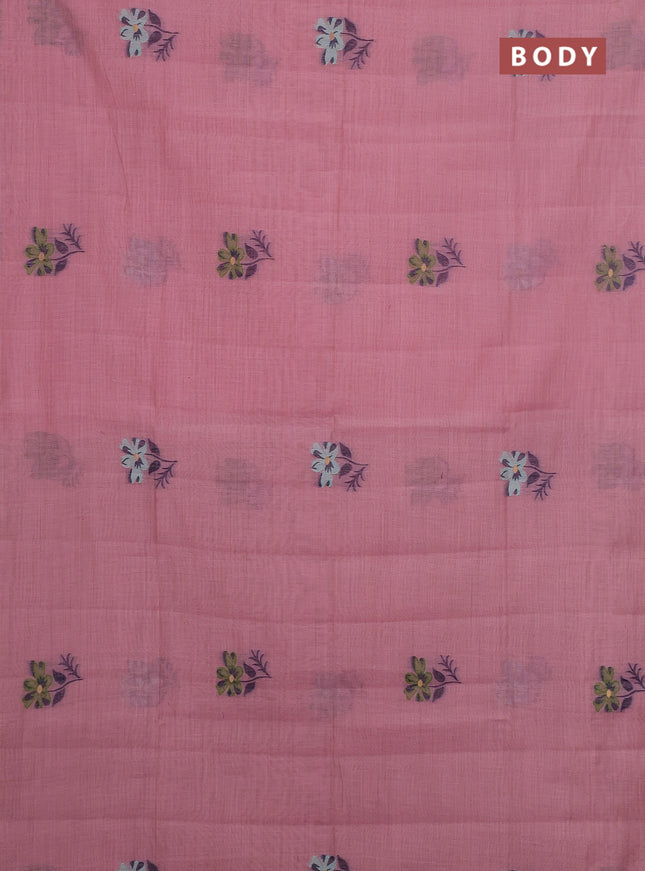 Jamdhani cotton saree light pink and teal green with thread woven buttas and jamdhani pallu
