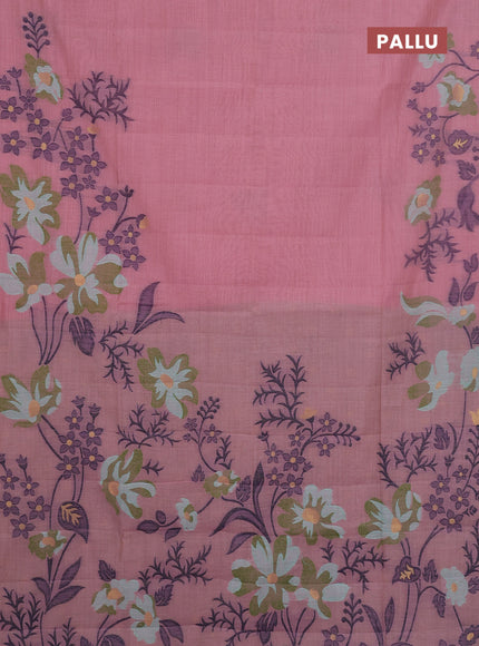 Jamdhani cotton saree light pink and teal green with thread woven buttas and jamdhani pallu