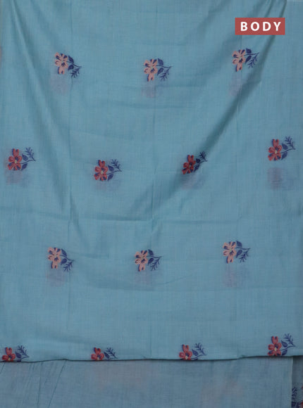 Jamdhani cotton saree pastel blue and red with thread woven buttas and jamdhani pallu