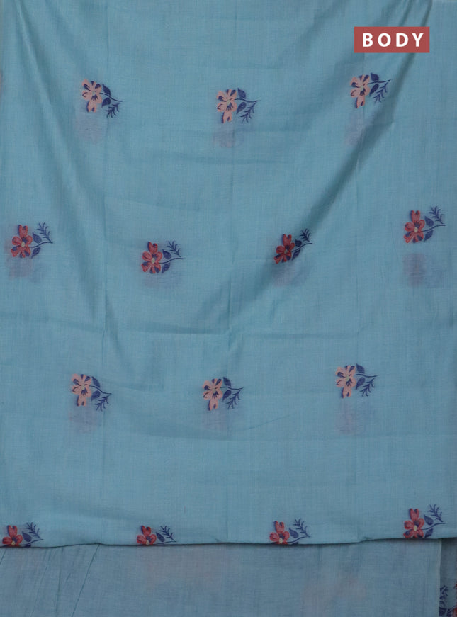 Jamdhani cotton saree pastel blue and red with thread woven buttas and jamdhani pallu