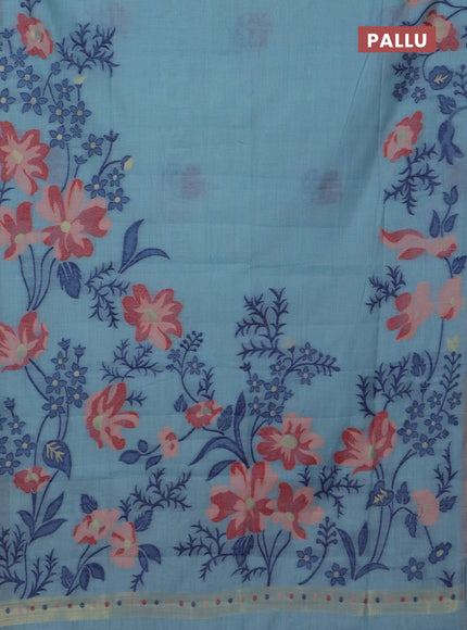 Jamdhani cotton saree pastel blue and red with thread woven buttas and jamdhani pallu