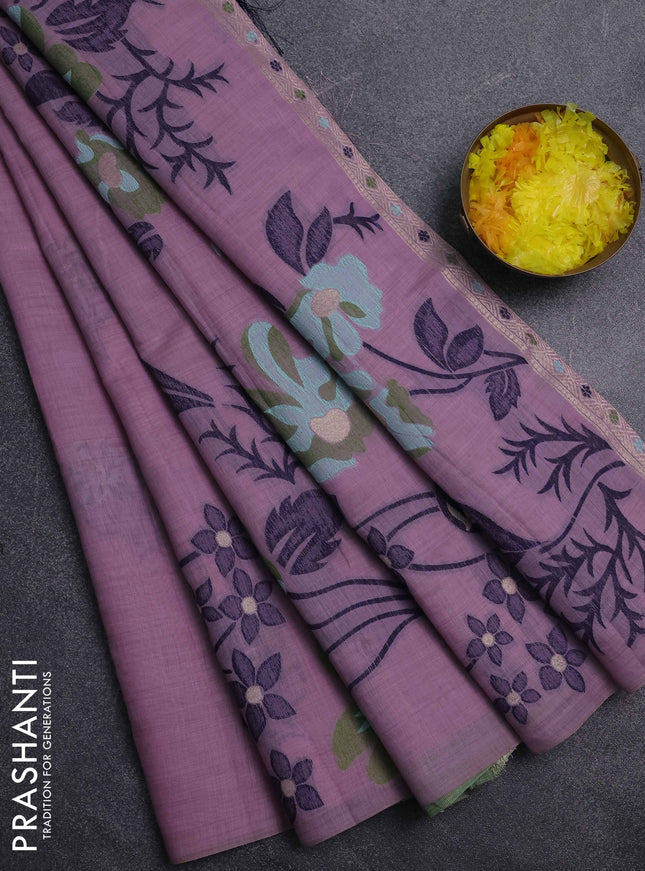Jamdhani cotton saree lavender and green with thread woven buttas and jamdhani pallu
