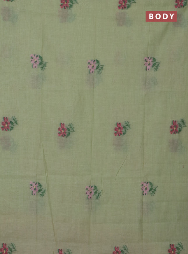 Jamdhani cotton saree pista green and pink with thread woven buttas and jamdhani pallu
