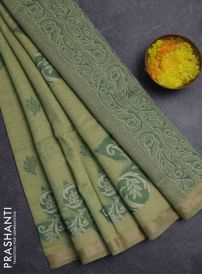 Jamdhani cotton saree pista green and green with thread woven buttas and jamdhani pallu