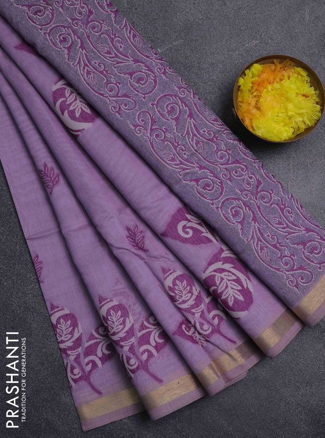 Jamdhani cotton saree lavender and purple with thread woven buttas and jamdhani pallu