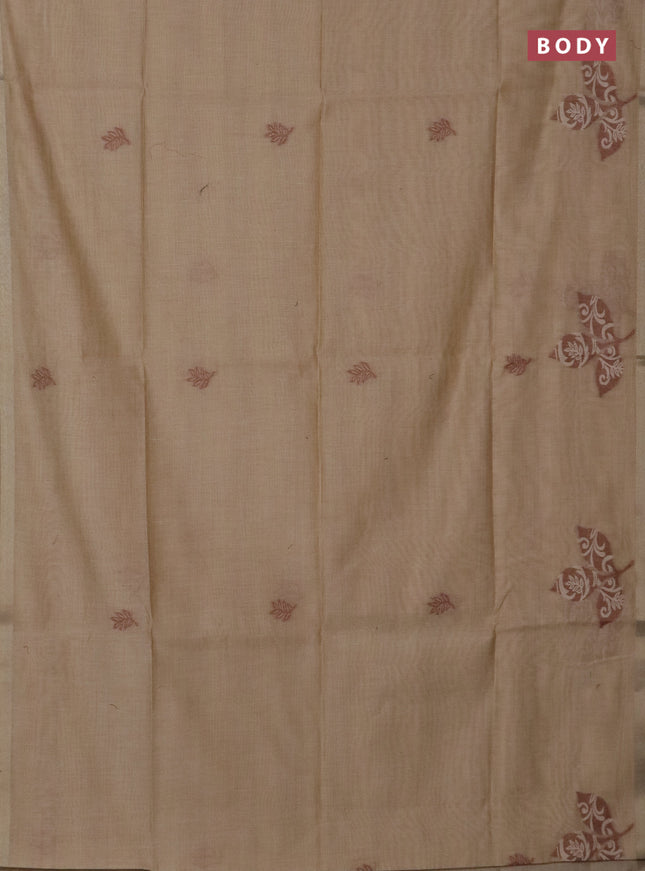 Jamdhani cotton saree sandal and grey with thread woven buttas and jamdhani pallu