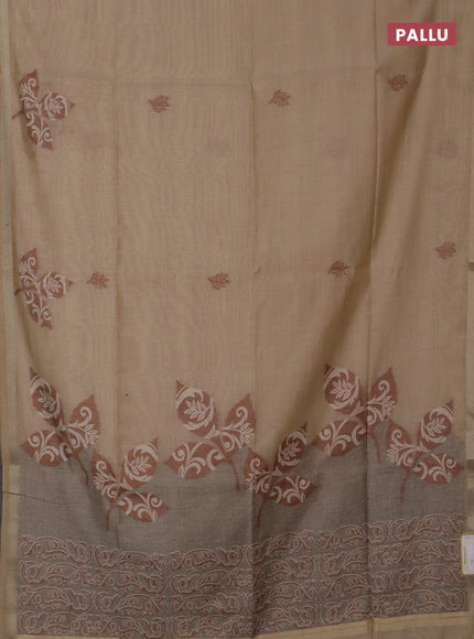 Jamdhani cotton saree sandal and grey with thread woven buttas and jamdhani pallu