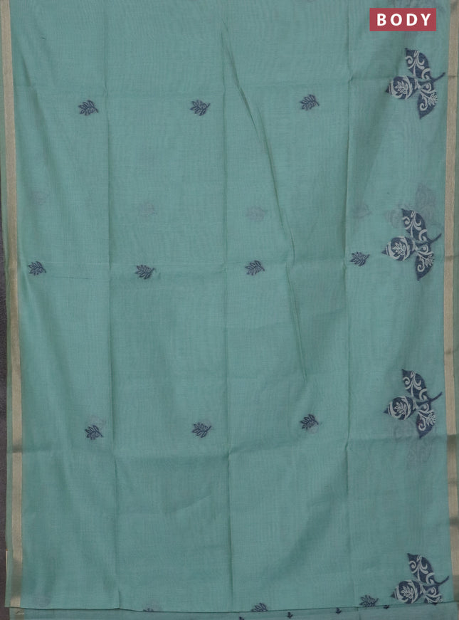 Jamdhani cotton saree pastel green and blue shade with thread woven buttas and jamdhani pallu