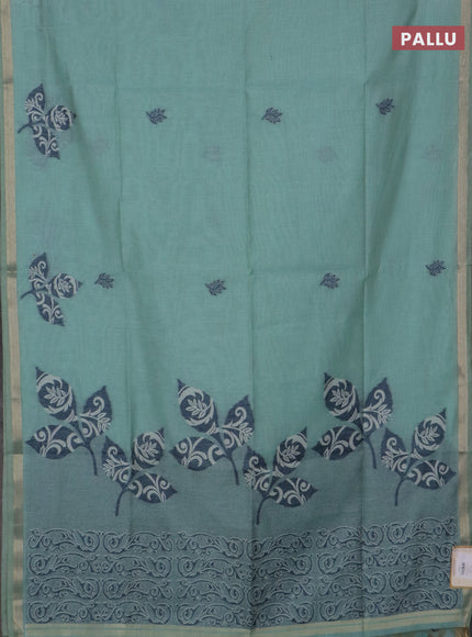 Jamdhani cotton saree pastel green and blue shade with thread woven buttas and jamdhani pallu