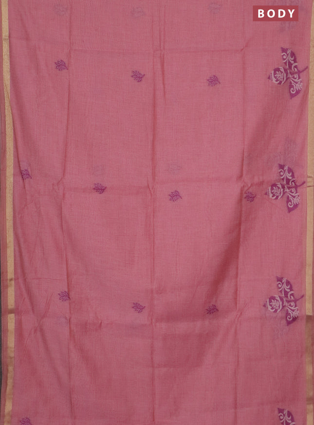 Jamdhani cotton saree peach pink and purple with thread woven buttas and jamdhani pallu