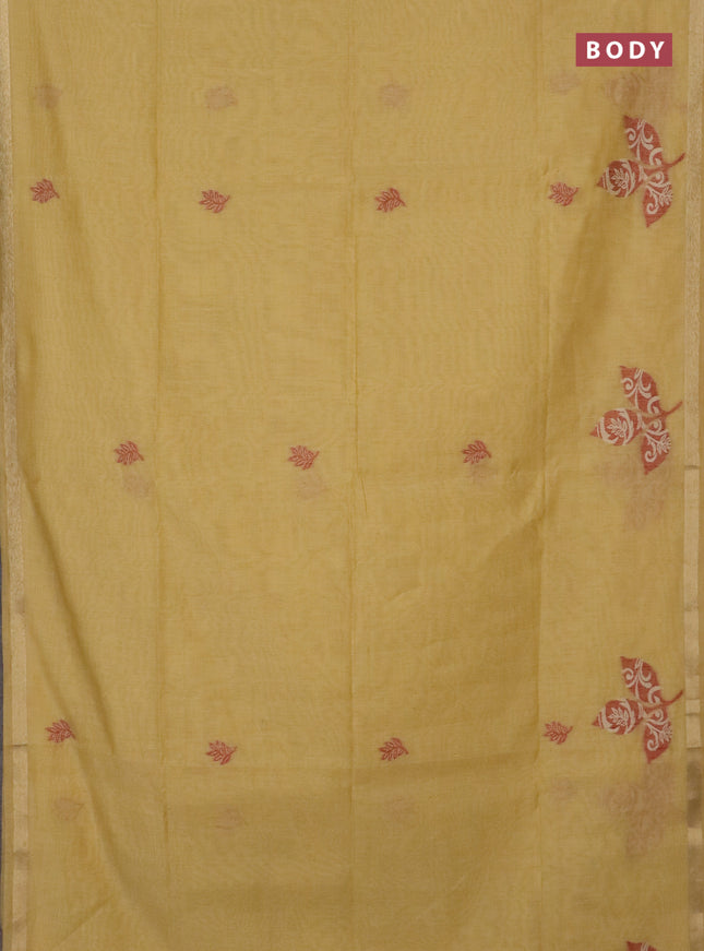 Jamdhani cotton saree sandal and beige with thread woven buttas and jamdhani pallu