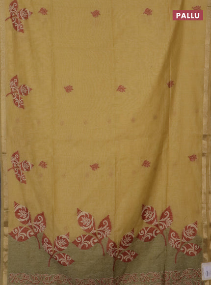 Jamdhani cotton saree sandal and beige with thread woven buttas and jamdhani pallu