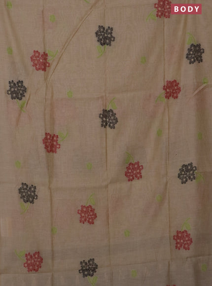 Jamdhani cotton saree beige and black with thread woven buttas and jamdhani pallu