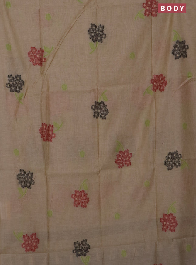 Jamdhani cotton saree beige and black with thread woven buttas and jamdhani pallu