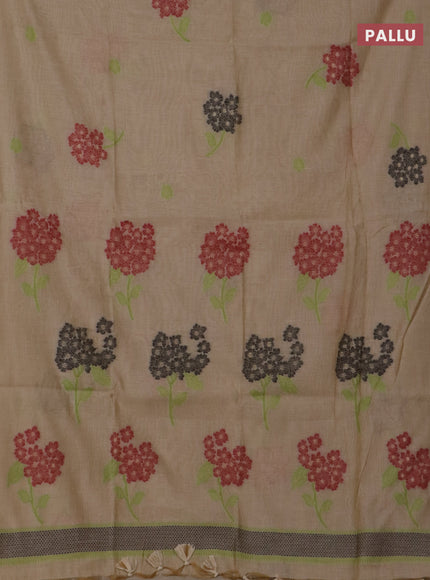 Jamdhani cotton saree beige and black with thread woven buttas and jamdhani pallu