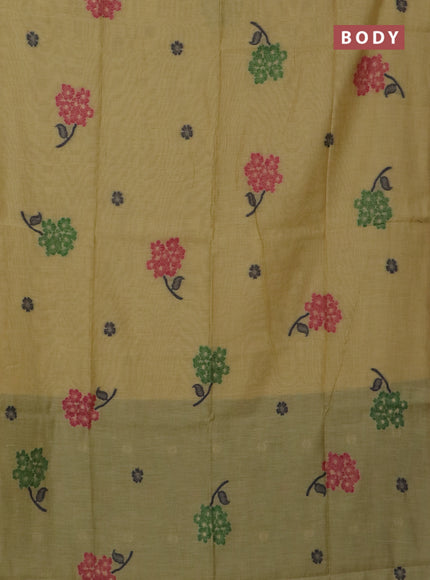 Jamdhani cotton saree pale yellow and green with thread woven buttas and jamdhani pallu