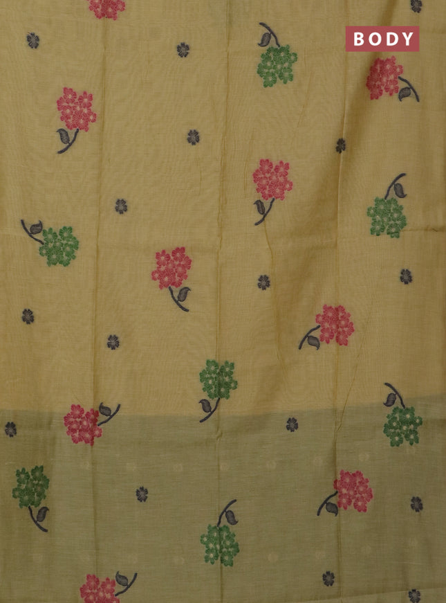 Jamdhani cotton saree pale yellow and green with thread woven buttas and jamdhani pallu