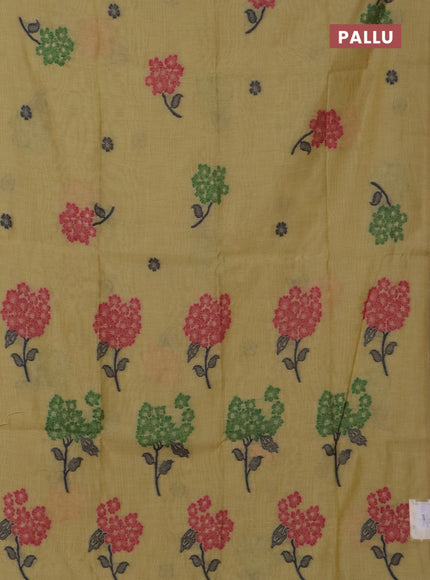 Jamdhani cotton saree pale yellow and green with thread woven buttas and jamdhani pallu