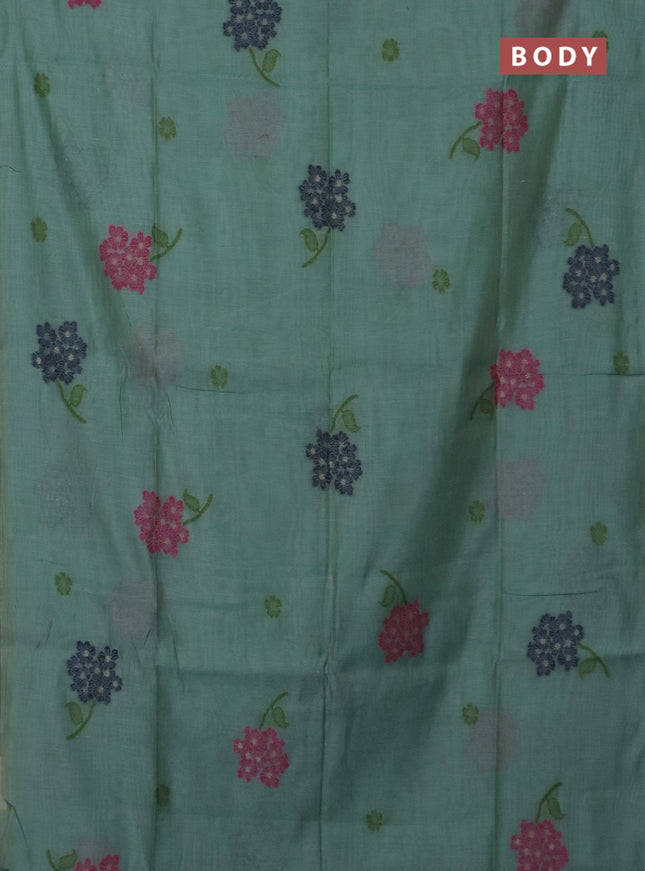 Jamdhani cotton saree teal green  and navy blue with thread woven buttas and jamdhani pallu