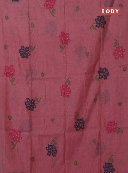 Jamdhani cotton saree peach pink and pink with thread woven buttas and jamdhani pallu
