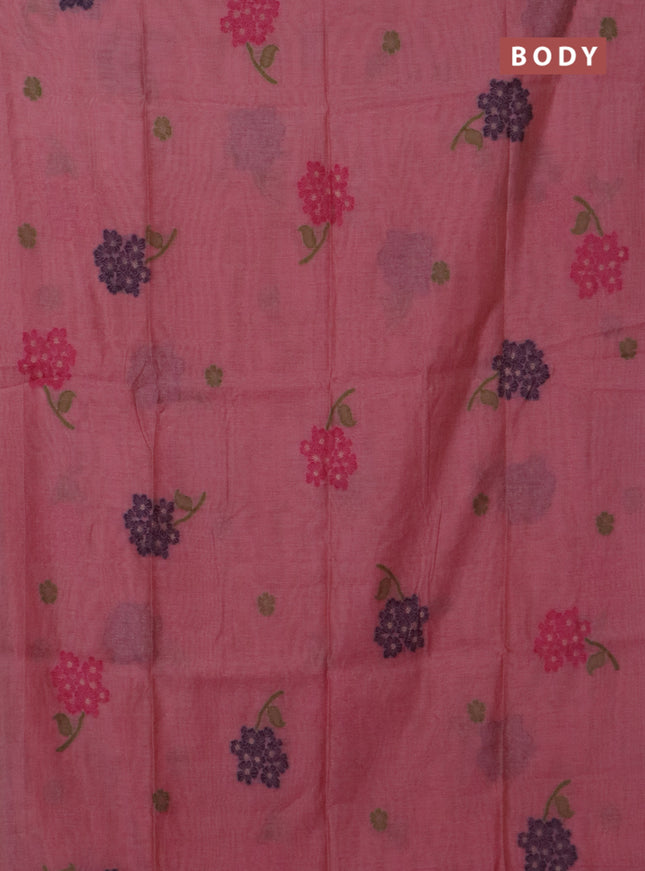 Jamdhani cotton saree peach pink and pink with thread woven buttas and jamdhani pallu