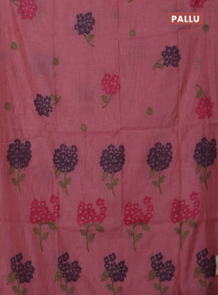 Jamdhani cotton saree peach pink and pink with thread woven buttas and jamdhani pallu