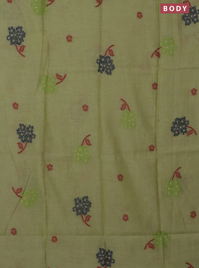 Jamdhani cotton saree pista green and navy blue with thread woven buttas and jamdhani pallu