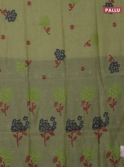 Jamdhani cotton saree pista green and navy blue with thread woven buttas and jamdhani pallu