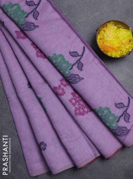 Jamdhani cotton saree lavender and purple with thread woven buttas and jamdhani pallu