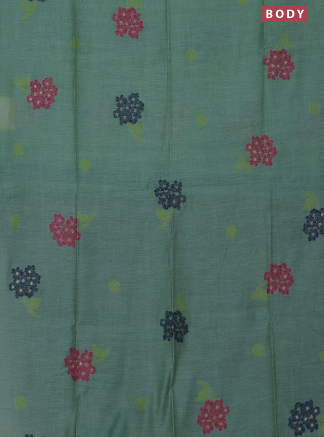Jamdhani cotton saree teal green shade and navy blue with thread woven buttas and jamdhani pallu
