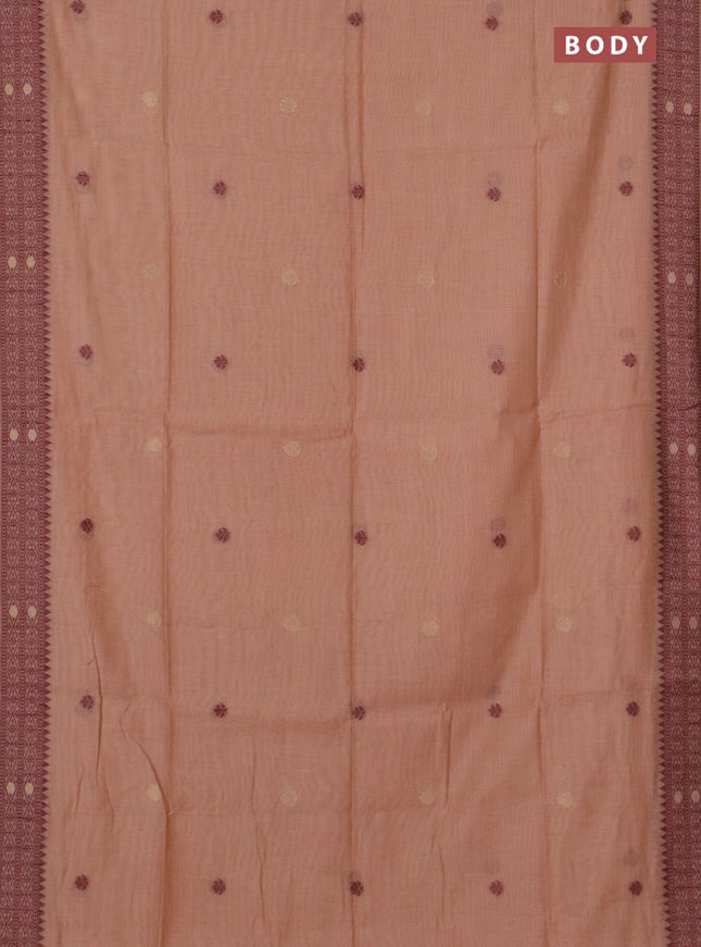 Jamdhani cotton saree peach shade and maroon with thread woven buttas and jamdhani pallu